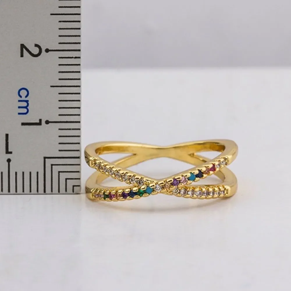 Rainbow Pave Cubic Zirconia Crystals Crossover Eternity Band Ring NWT